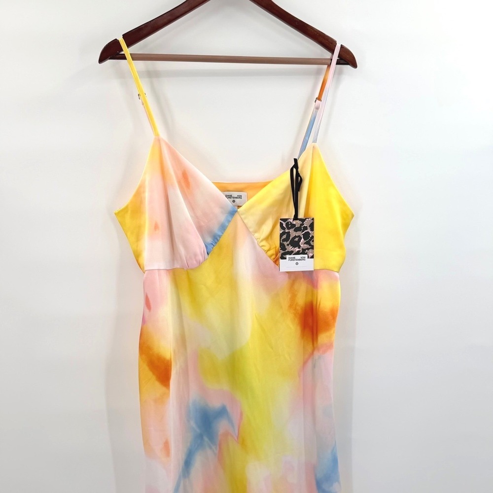 Satin Minimal Slip Dress Skinny Strap 2X DVF Target Pastel Sunset Watercolor NWT - Picture 3 of 11